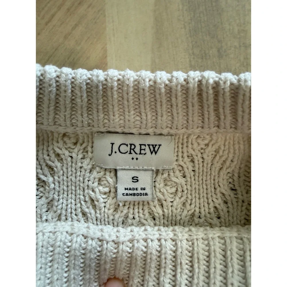J Crew womens Small Cream Beige 100% Cotton Cable Knit Crewneck Sweater - Picture 2 of 7